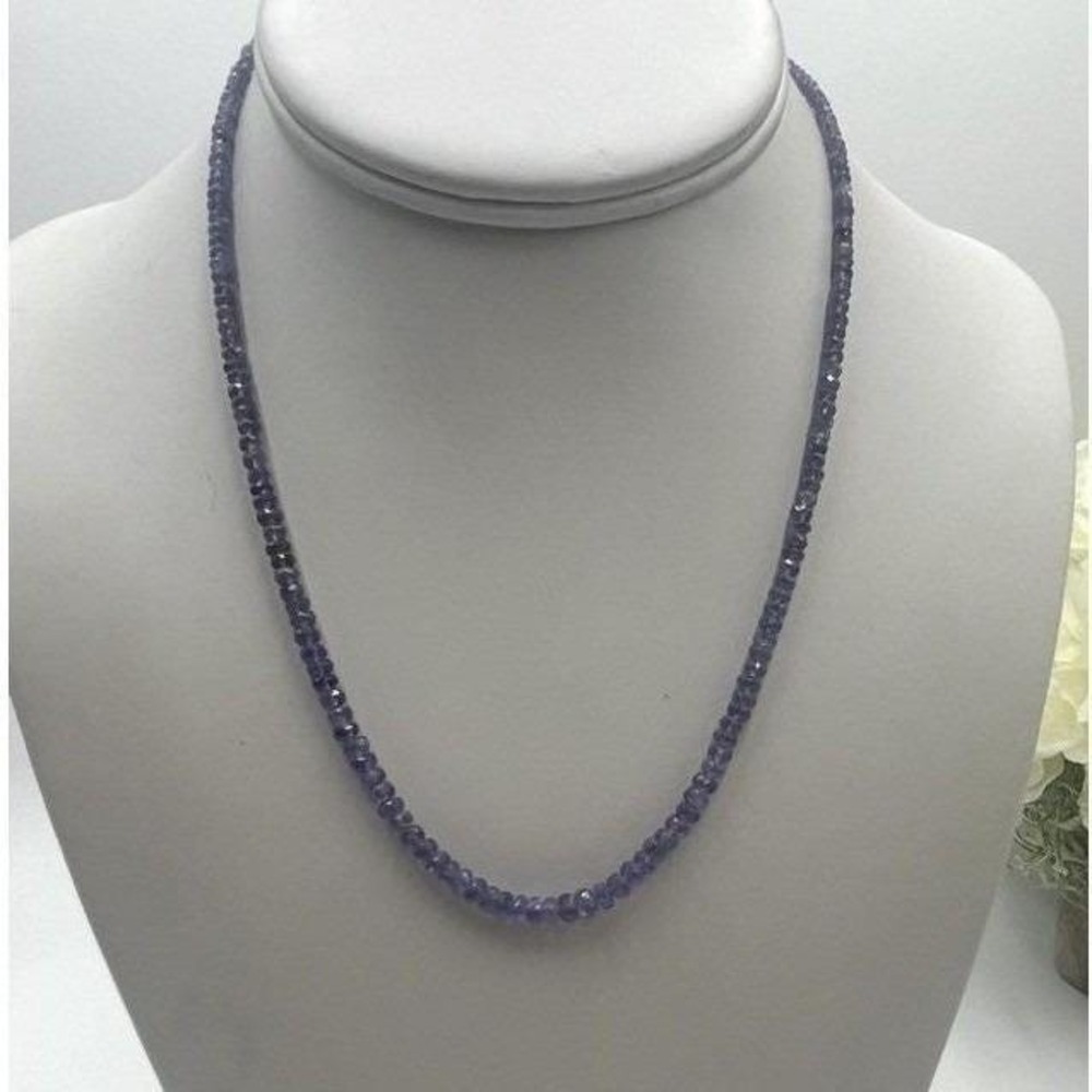 Natural Violet Tanzanite Faceted
Rondelle‎ Bead Necklace 14K Gold Lobster Clasp